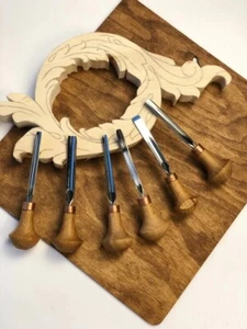 Woodcarving Palm Tools 6pcs with Case Linocuttting Whittling Figurine Chisel - Picture 1 of 3