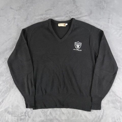 Vintage 80s Los Angeles Raiders Sweater Adult Large Black Logo 7 NFL Made in USA Cover