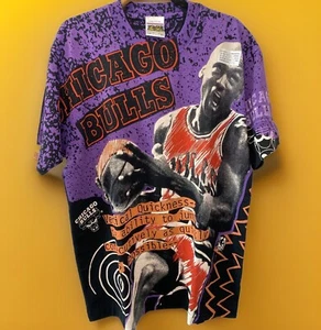 VTG Michael Jordan AOP Single Stitch Shirt MAGIC JOHNSON T’s Chicago Bulls - Picture 1 of 10
