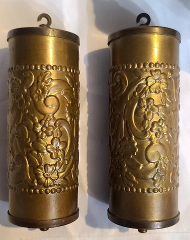 Vienna regulator Clock Weights Pair Set Embossed Ornate Floral Flower Brass Cover