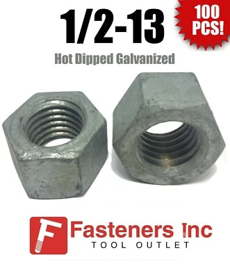 REDDING FASTENERS (Qty 100) 1/2-13 Low Carbon Grade 2 Finished Hex Nuts Hot Dipped Galvanized