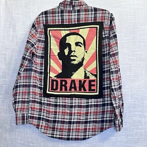 Drake 2012 Graphic Men's Flannel Long Sleeve Shirt Multi Red Black Plaid Small - Picture 1 of 9