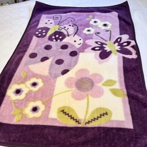 Lambs & Ivy Purple Plush Blanket White Green Ladybug Butterfly Flower Throw - Picture 1 of 8