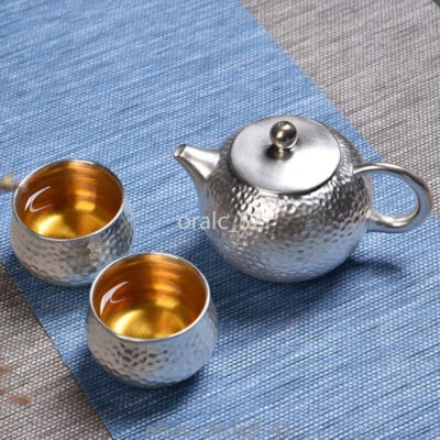 999 sterling silver+porcelain tea pot matching tea cups health care xishi pot - Image 1 of 4