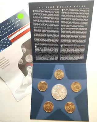 2008 United States Mint Annual UNC Dollar (6) Coin Set .999 Silver Eagle - Image 1 of 3