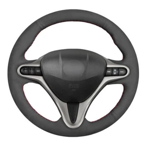 Black Suede Leather Steering Wheel Stitch on Wrap Cover For Honda Civic 8 06-11 - Picture 1 of 11