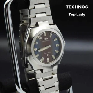 TECHNOS Top Lady Manual Winding Analog Wristwatch 3D Glass Vintage Silver Used - Picture 1 of 5