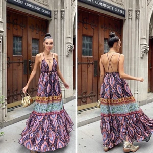 ZARA Paisley Printed Chiffon Tiered Maxi Dress Size M Bloggers Boho Ref 8627/359 - Picture 1 of 14