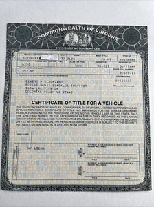 1972 Oldsmobile 2 Door HT Certificate Historical Document Virginia - Picture 1 of 4
