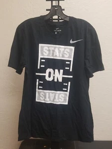 Nike Shirt Mens Medium Black White Stats On Stats Swoosh Football Athletic Cut - Picture 1 of 4