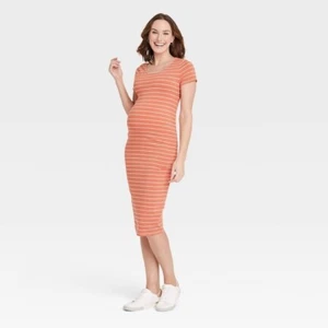 Isabel Maternity Women's  T-Shirt Maternity Dress, Size XS Short Sleeve Orange - Picture 1 of 6