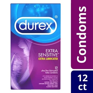 Durex Extra Sensitive and Extra lubricated Ultra-Fine Latex Condoms 12 CT..+ - Picture 1 of 6