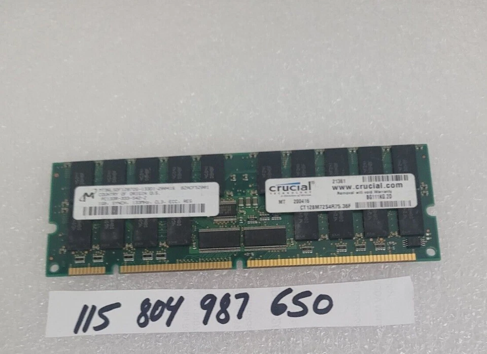 1GB PC133 SDRAM 133MHz 168-Pin ECC Registered CL3 3.3V 128Meg x 72 DIMM Memory - Image 1 of 1