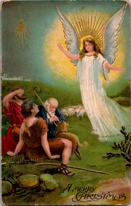 C. 1910 A Merry Christmas Holiday Postcard North Star Archangel Gabriel Mary  - Picture 1 of 2