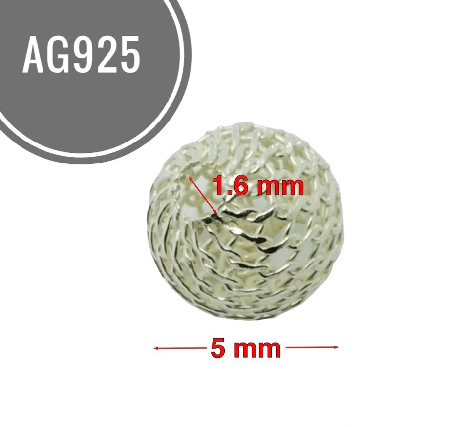 925 Silver Round Bead Openwork Ball 5mm - Image 1 of 3