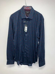 REPORT COLLECTION LS NAVY BLUE FLORAL SHIRT SIZE 16 SLIM FIT BNWT - Picture 1 of 9
