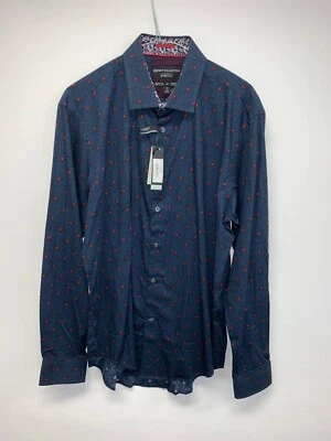 REPORT COLLECTION LS NAVY BLUE FLORAL SHIRT SIZE 16 SLIM FIT BNWT  - Image 1 of 4