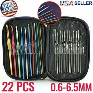 22 PIECE MULTI COLOURED ALUMINIUM CROCHET HOOKS KNITTING NEEDLES SET 0.6MM-6.5MM - Picture 1 of 12