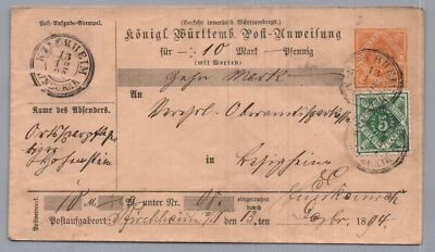 Württemberg entero usado - instrucciones postales Kirchheim a Besigheim 1894 - Imagen 1 de 2
