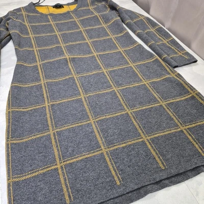 Vestido Suéter Cynthia Rowley Gris Jaspeado Amarillo Cuadros Ventana Para Mujer Mediano  Foto 1 de 4