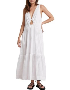 Maxi Vestido Bec & Bridge Felice Blanco Cuello en V Espalda Línea en V Algodón Talla M Nuevo con Etiquetas - Imagen 1 de 11