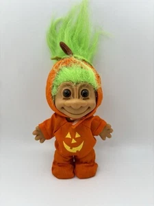 Vintage Russ Troll Green Haired Halloween Pumpkin Jack-O-Lantern 5" Doll - Picture 1 of 4