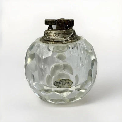 Encendedor de mesa vintage importado de cristal de plomo transparente cortado a mano Japón años 50 Foto 1 de 4