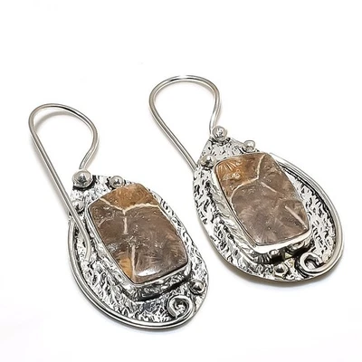 Pendiente de joyería de plata de ley 925 hecho a mano con piedras preciosas de coral fósil 1,97" G383 Foto 1 de 2