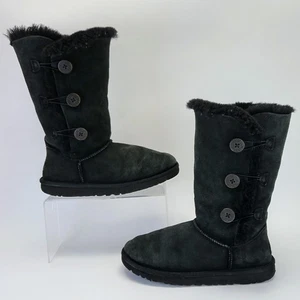 UGG Bailey Button Triplet Boots Damen 6 schwarz Leder Lammfell gefüttert S/N 1962 - Bild 1 von 15