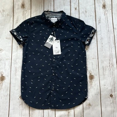 New Denim & Flower Ricky Singh Shirt Boys L 11 12 Short Sleeve Print Button Up - Image 1 of 4