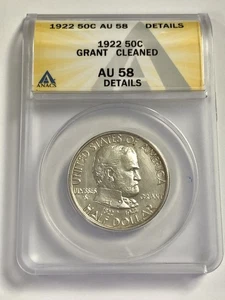 1922 Grant Commemorative Half Dollar 50C ANACS Au 58 Details #3030 - Picture 1 of 4
