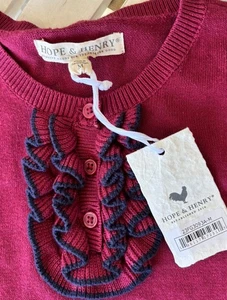NWT Hope & Henry Girls Medium Organic Cotton Burgundy Navy Ruffle Henley Sweater - Picture 1 of 5