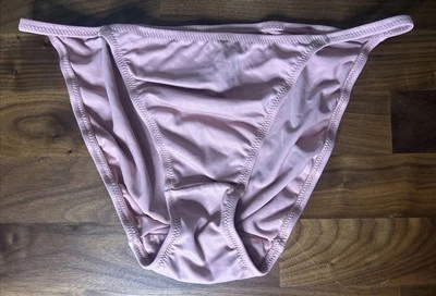 Vtg Victoria Secret Nylon String Bikini Panties Second Skin L Pink Gold Label - Image 1 of 4