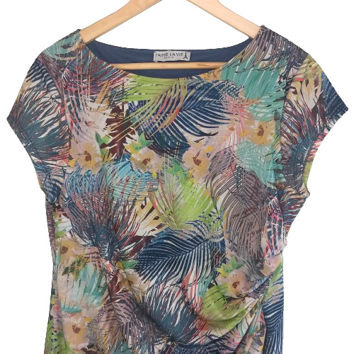 Wallis Faux Wrap Dress Size 14 UK Multicolour Palm Tropical Print Stretch Formal