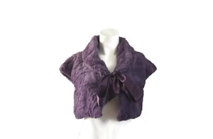 Vintage Y2K Sweater Shrug Bolero Faux Fur Collar Short Sleeve NWT Purple Jr S - Picture 1 of 6
