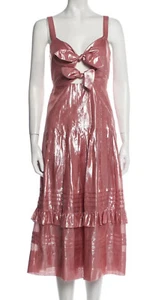 Rebecca Taylor Size 14 Womens Dress Rose Sleeveless Metallic Bow Midi $550 - Picture 1 of 7