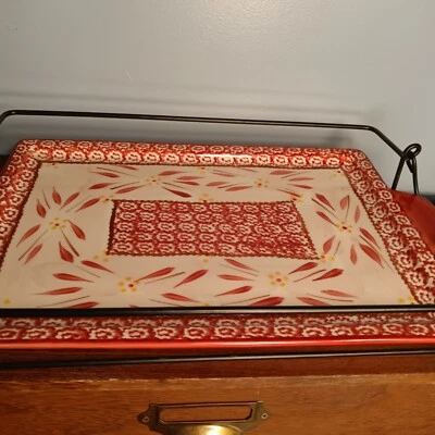 Temp-Tations Old World Ceramic Serving Tray, Wire Rack With Handles - Image 1 of 4