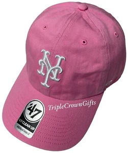 MLB New York Mets ('47 Brand) Clean Up Hat Adjustable Strap Rose Pink - Picture 1 of 5