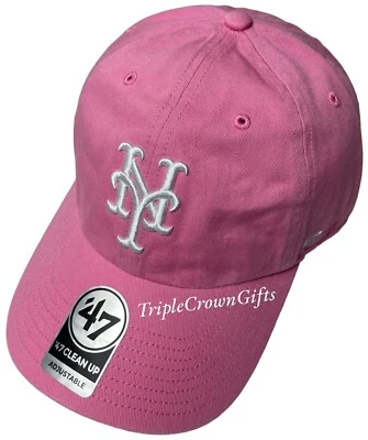 MLB New York Mets ('47 Brand) Clean Up Hat Adjustable Strap Rose Pink - Image 1 of 4