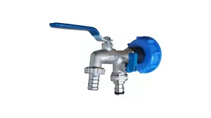 IBC Adapter + 1/2" DUAL Auslaufhahn für Regenwassertank Frostsicher #8D WS - Bild 1 von 3