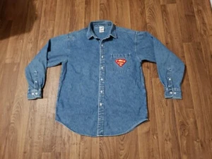 SUPERMAN BUTTON DOWN DENIM JEAN SHIRT WARNER BROS STUDIO STORE SIZE M 1999  - Picture 1 of 9