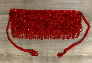 New   BELLY DANCE SASH  Scarf Wrap Belt Hip Costume  Red  Chiffon Sequins - Picture 1 of 9