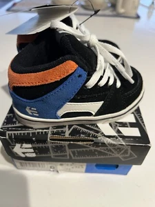 ETNIES Skate SHOES Toddler 6T Lace Up Kids Black/Blue/Orange NEW in Box - Picture 1 of 9