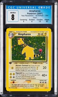 2001 Pokemon Neo Revelation Ampharos Holo 1st Edition 1/64 CGC 8 - Image 1 of 2