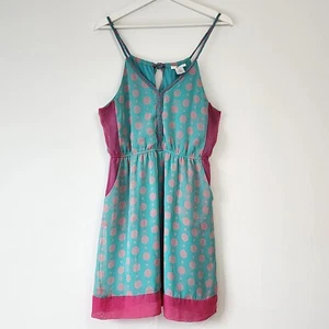 ESLEY Turquoise Pink Dress Womens Medium Side Pockets Summer Fun Stretch Waist - Picture 1 of 21