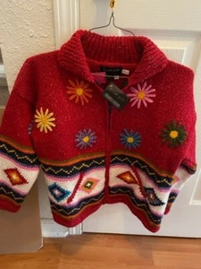 Invisible World Red Handmade Wool Blend Womens Zip Sweater Ladies S NWT - Picture 1 of 2