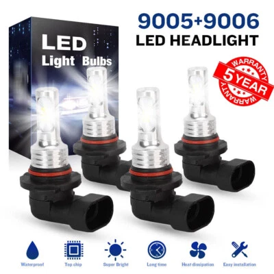 9005 9006 LED Headlight Bulbs Combo High Low Beam 6000K Super Bright 4pcs - Imagem 1 de 4