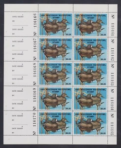 Ingresos estatales de caza/pesca - WI - Estampilla de pato 1983 - WI-6 - Hoja/10 - Estampilla sin montar o nunca montada - Imagen 1 de 2