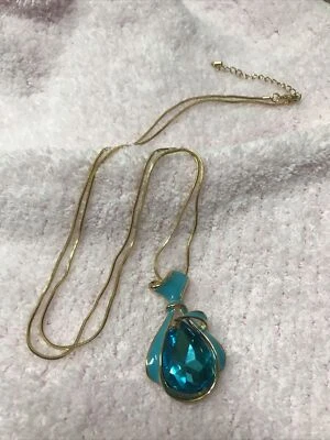 "Collar colgante topacio azul esmalte vidrio tono dorado 32""-34"" cadena serpiente" Foto 1 de 4