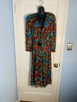 Maxi Vestido De Colección Diane Freis Original Georgette Boho Burnout Floral Profundo Cuello en V Foto 1 de 4